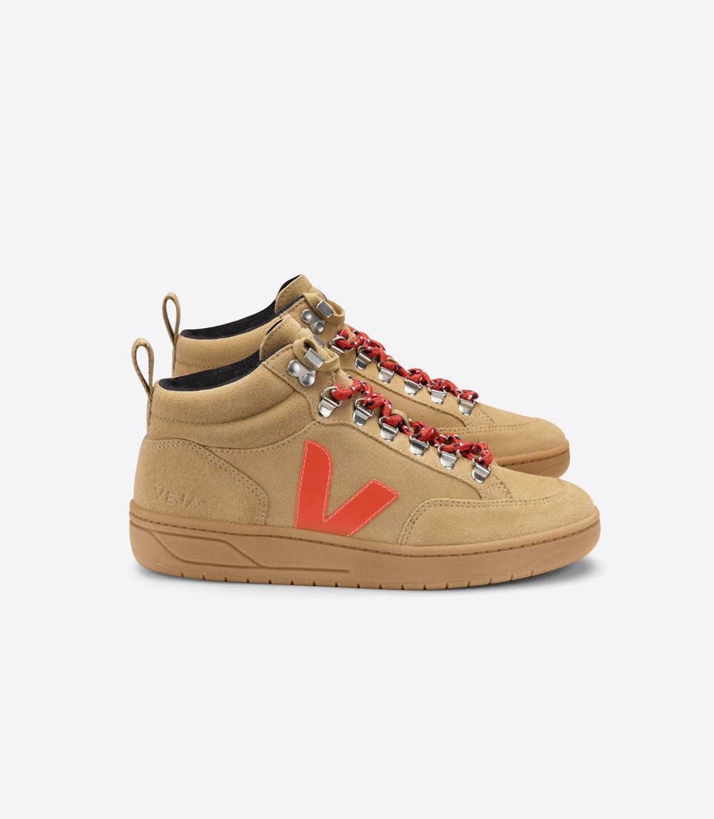 Veja Trainers Mens Brown/Orange - Roraima Suede - HXNS-59820